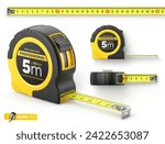 Vector realistic illustration of tape measure on a white background.