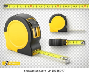 Vector realistic illustration of a tape measure on a transparent background.