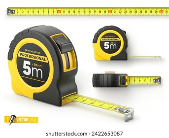 Vector realistic illustration of tape measure on a white background.