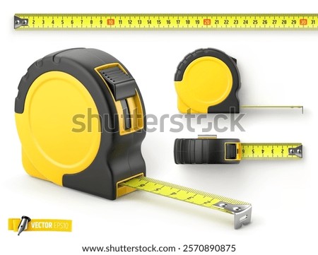Vector realistic illustration of a tape measure on a white background.