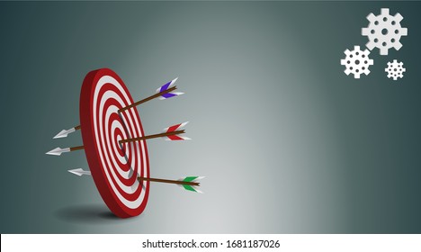 Vector realistic illustration with target financial goal concept.Growing graph and target as successful entrepreneurship metaphor. Growth strategy or business analysis. 
