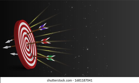 Vector realistic illustration with target financial goal concept.Growing graph and target as successful entrepreneurship metaphor. Growth strategy or business analysis. 
