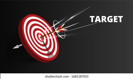 Vector realistic illustration with target financial goal concept.Growing graph and target as successful entrepreneurship metaphor. Growth strategy or business analysis. 
