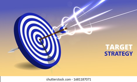 Vector realistic illustration with target financial goal concept.Growing graph and target as successful entrepreneurship metaphor. Growth strategy or business analysis. 
