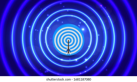 Vector realistic illustration with target financial goal concept.Growing graph and target as successful entrepreneurship metaphor. Growth strategy or business analysis. 
