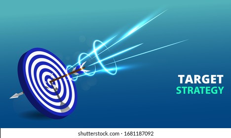 Vector realistic illustration with target financial goal concept.Growing graph and target as successful entrepreneurship metaphor. Growth strategy or business analysis. 
