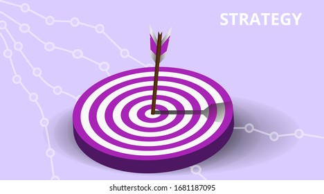 Vector realistic illustration with target financial goal concept.Growing graph and target as successful entrepreneurship metaphor. Growth strategy or business analysis. 
