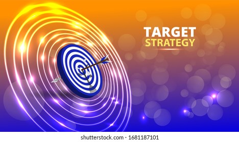 Vector realistic illustration with target financial goal concept.Growing graph and target as successful entrepreneurship metaphor. Growth strategy or business analysis. 
