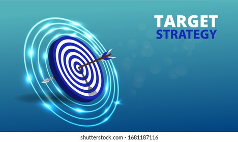 Vector realistic illustration with target financial goal concept.Growing graph and target as successful entrepreneurship metaphor. Growth strategy or business analysis. 
