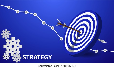 Vector realistic illustration with target financial goal concept.Growing graph and target as successful entrepreneurship metaphor. Growth strategy or business analysis. 
