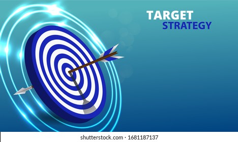 Ilustración vectorial realista con el concepto de objetivo financiero objetivo.Gráfico creciente y objetivo como metáfora exitosa del espíritu empresarial. Estrategia de crecimiento o análisis empresarial. 

