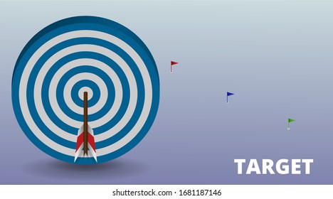 Vector realistic illustration with target financial goal concept.Growing graph and target as successful entrepreneurship metaphor. Growth strategy or business analysis. 

