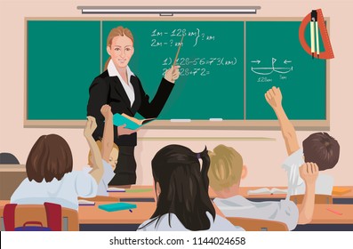 Vector realistic illustration of teacher in the classroom