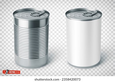 Vector realistic illustration of tin cans on a transparent background.