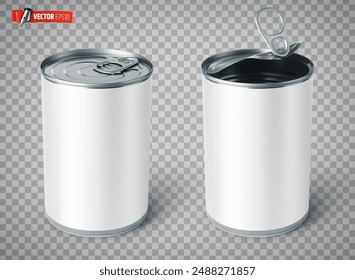 Vector realistic illustration of tin cans on a transparent background.