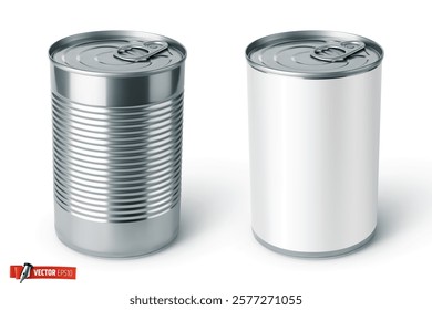 Vector realistic illustration of tin cans on a white background.