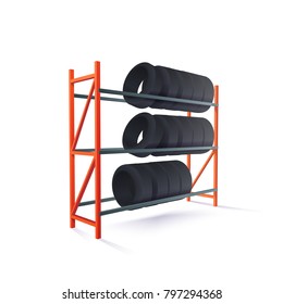 Vector Realistic Illustration Of Tire Rack Storage 