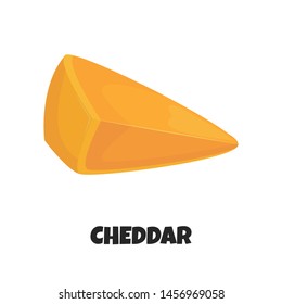 Vector Realistic Illustration of Triangular Piece of Cheddar Cheese Close up Isolated on White Background. Hard Type of Cheese for Carnivore Diet. Cheddar is Dairy Product in Flat Style