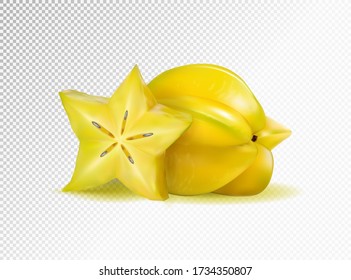 Vector realistische Abbildung zwei Carambolas - Sternenfrüchte isoliert auf transparentem Hintergrund, 3d