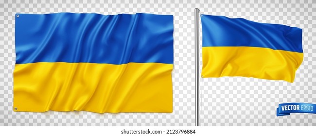 Vector realistic illustration of Ukrainian flags on a transparent background.