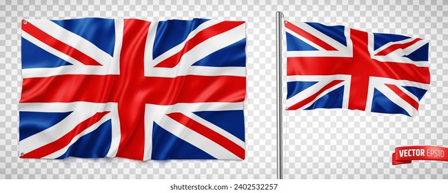 Vector realistic illustration of United Kingdom flags on a transparent background.