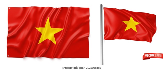 Vector realistic illustration of Vietnamese flags on a white background.