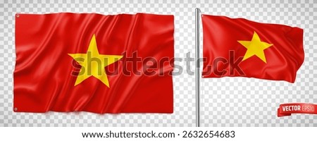 Vector realistic illustration of Vietnamese flags on a transparent background.