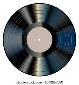 Vektorrealistische Illustration von Vinyl-Langspielrekord mit leerem grauem Etikett