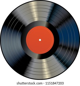 vector realistic illustration of vinyl long play record with dark orange label