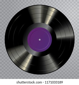 vector realistic illustration of vinyl long play record with blank purple label