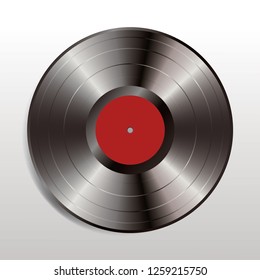 vector realistic illustration of vinyl long play record with dark red label