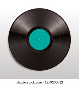 vector realistic illustration of vinyl long play record with turquoise label