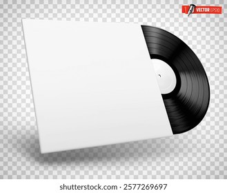 Vector realistic illustration of a vinyl record on a transparent background.