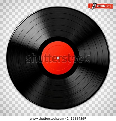 Vector realistic illustration of a vinyl record on a transparent background.