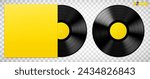 Vector realistic illustration of vinyl records on a transparent background.