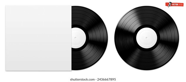 Vector realistic illustration of vinyl records on a white background.