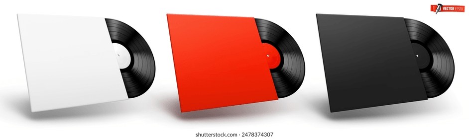 Vector realistic illustration of vinyl records on a white background.