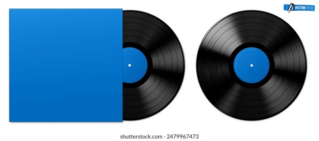 Vector ilustración realista de discos de vinilo sobre un fondo blanco.