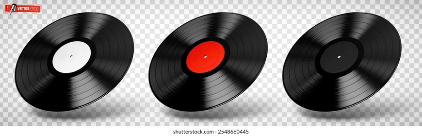 Vector realistic illustration of vinyl records on a transparent background. 