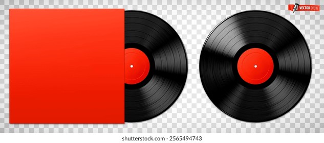 Vector realistic illustration of vinyl records on a transparent background.