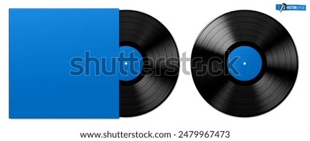 Vector realistic illustration of vinyl records on a white background.