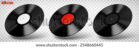 Vector realistic illustration of vinyl records on a transparent background. 