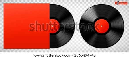 Vector realistic illustration of vinyl records on a transparent background.