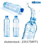 Vector realistic illustration of water bottles on a white background.