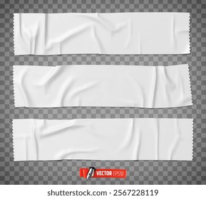 Vector realistic illustration of white adhesive tape on a transparent background.