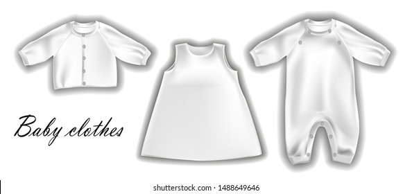 Vector realistic illustration of white clothes for babies.