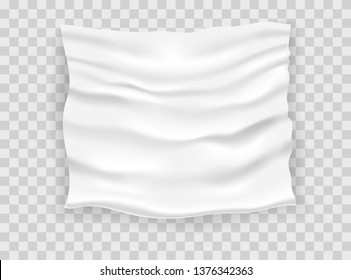Vector realistic illustration with white flag. Object on transparent background. Flag with shadow.