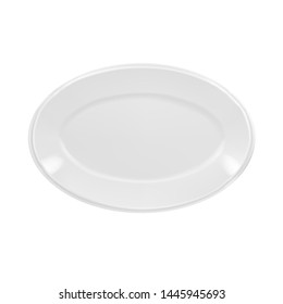 Vector realistic illustration of white oval porcelain plate. Isolated image of tableware.