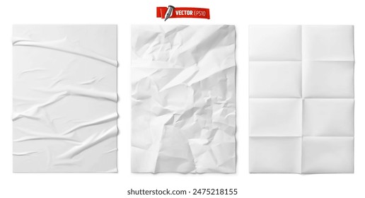 Vector realistic illustration of white paper textures on a white background.