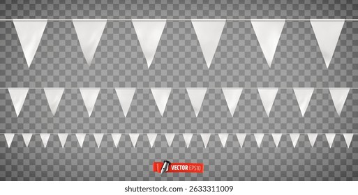Vector realistic illustration of white pennant garland on a transparent background.